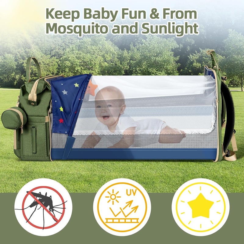 ZRSUN Baby Diaper Bag Backpack,Baby Shower Gifts, Multifunctional Travel Diaper Bag, Gifts for Mom with Portable Diaper Pad (Green) - Image 4